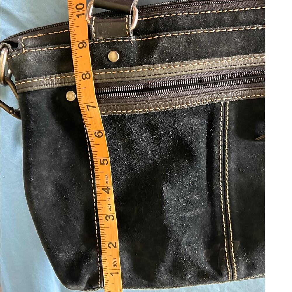 Fossil Black Suede Leather Boho Handbag Purse Studded Embossed - Picture 6 of 15